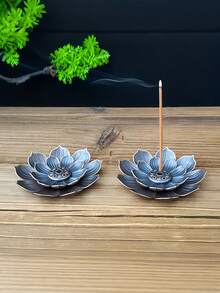 Multi-Hole Lotus Incense Burner Creative Zen Art Piece, Suitable For Tea Room And Study Decoration, Multi-Layered 3D Petal Incense Holder, Lotus Shaped Incense Tray, Bronze Texture, Ramadan Decor - Double-layer Incense Burner - View 6