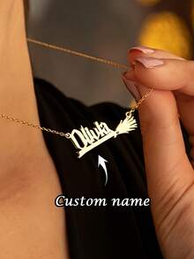 1pc Personalized Magic Broom Name Necklace, Creative Broom Necklace, Witch Necklace, Funny Name Necklace, Unisex Necklace, Fashion Jewelry, Couple Necklace, Suitable For Daily Wear And Gift Giving, Applicable For Birthday, Anniversary, Ramadan, Valentine's Day, Mother's Day, Back To School Season And More - Multicolor - View 2