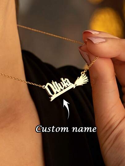 1 pieza Collar con nombre de escoba mágica personalizado, collar creativo de escoba, collar de bruja, collar con nombre divertido, collar unisex para hombres y mujeres, joyería de moda, collar de pareja, adecuado para uso diario y como regalo, regalos personalizados, cumpleaños, aniversarios, Ramadán, Día de San Valentín, Día de la Madre, regalos de temporada de regreso a la escuela