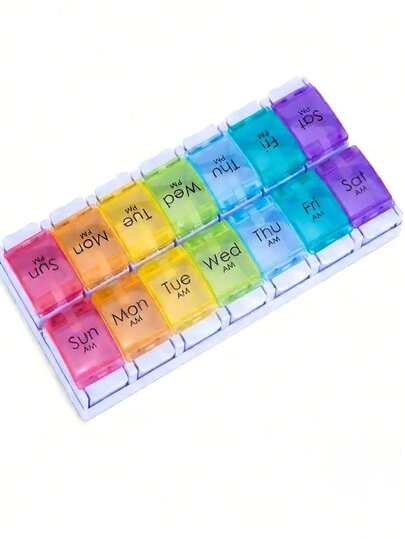 1pc 7-Day Pill Organizer Box, Moisture-Proof & Waterproof Medication/Vitamin/Capsule Storage Box, Suitable For Storing 1 Week's Worth Of Vitamins And Supplements, Ideal For Small Business Owners/Shops/Retailers, Convenient For Travel, Piano-Style 14-Compartment/7-Compartment Portable Pill Box