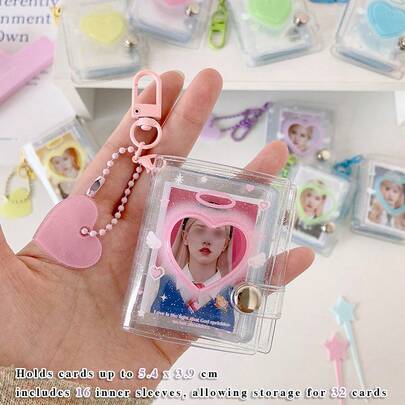 1pc, 2-Inch Colorful Transparent Heart-Shaped Keychain Photo Frame, PVC Material Multi-Color Portable Small Photo Holder, Cute Decor Accessory Suitable For Photos, Nail Art, Stickers, ID Cards, Tickets, Travel & Birthday Gift