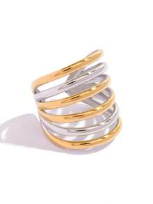 Frminee 3pcs/1pc Vintage Thick Creative Wide Band Gold Stainless Steel Rings, Retro Asymmetrical Woven Wrapped Rings, Birthday Rings, Anniversary Gift - Multicolor - View 7