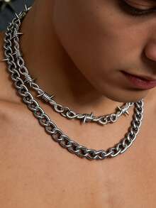 2件装朋克风铁丝双层项链，嘻哈饰品，另类饰品，手工饰品 - 雙層項鍊 - 查看 5