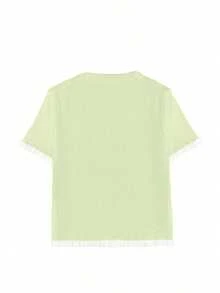 Áo dệt kim ngắn tay màu vàng kem dành cho nữ, thiết kế cài khuy tai, kiểu dáng thanh lịch, phù hợp cho hẹn hò và mặc hàng ngày. - màu xanh lá - Xem 4