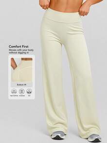 Sodalemon Women's Seamless Fitness Yoga Pants, Butt Lifting Loose Wide Leg Sports Yoga Dance Training Flare Pants - Beige - View 2