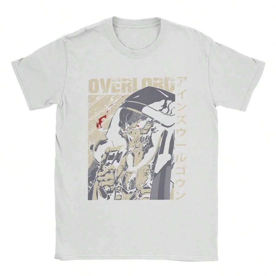Men T-Shirts Overlord Ainz Ooal Gown Vintage Pure Cotton Tee Shirt Short Sleeve T Shirts Crewneck Clothes Printed - 白色 - 查看 1