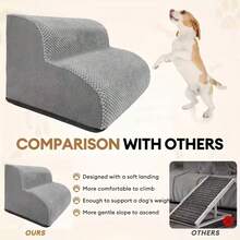 Extra Wide Dog Stairs For Small Dogs - High Density Foam Pet Steps With Non-Slip Bottom, Soft Cushioned Ramp For High Beds, Couch & Sofa, Injured,  Stairs For Dogs, Furniture Access, Compact Design, Elderly Pets - Grey - View 3