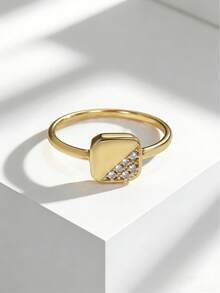Charm-In 镀金方形锆石戒指，女士款，小众设计感奢华戒指，方形几何简约百搭戒指首饰 - 金色 - 查看 3