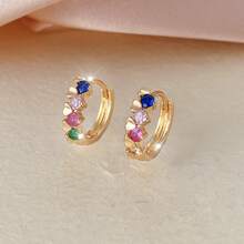 1 Pair 18K Gold Plated Minimalist Copper Alloy Earrings With Zirconia Stones, Suitable For Daily, Work, And Party Wear - earrings - View 6