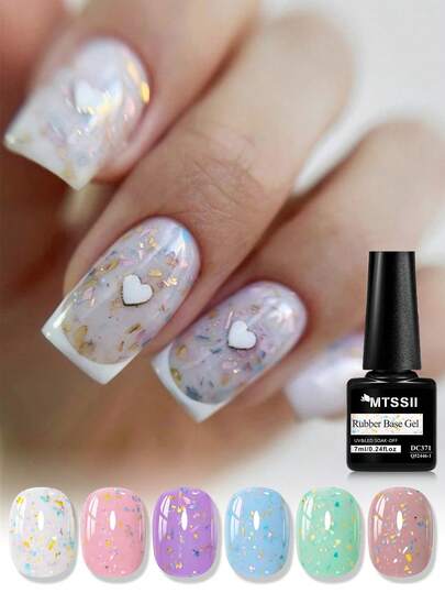 Mtssii 二合一彩色闪光橡胶底胶指甲油 7ml 闪亮亮片持久半永久可卸 UV LED 指甲胶美甲油美甲用品美甲亮油