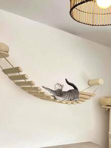 50cm/100cm Hanging Sisal Cat Climbing Ladder, Natural Pine Wood Sturdy Cat Wall Scratching Post For Play, Climb And Scratch, Max Load 12kg (26lb) - Apricot - View 8