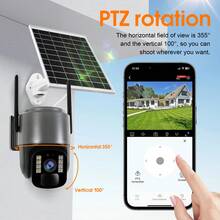Solar Outdoor Wireless Security Camera, Low-Power WiFi Security Camera, Equipped With Solar Panel, Rechargeable Battery, CCTV 2.4G WiFi, 355° PTZ With AI Motion Detection, Color Night Vision, Two-Way Audio, Cloud Storage, Application Connects Suitable For Home Wireless Security Cameras For Watching The Elderly, Babies, Children, Pets; - Black - View 6