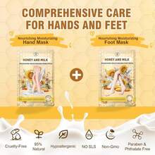 Hydrating Hand And Foot Mask, 3 Foot &Amp; 3 Hand Mask, Hand And Foot Care After Pedicure, Moisturizing Socks For Dry, Cracked Heel, Foot Spa, Honey &Amp; Milk, Vitamin E - ColorA - View 2