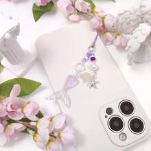 Y2K Cute Phone Charms Set - Aesthetic Cherry,Flower, Butterfly & Star Cell Phone Straps, Kawaii PhoneAccessories For Bag Keychain, , Camera Decor - 粉紅藍美人魚 - 查看 4