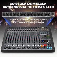 Mezcladora MR 16PRO Dj Audio Consolas 16 Canales Dsp Mesa de mezclas profesional Mezclador de audio de 16 canales Con alimentación fantasma de 48 V Efectos de reverberación DSP Conectividad Bluetooth Entrada auxiliar USB para ordenador Funcionalidad de grabación y reproducción Ideal para DJ de escenario, podcasters y streamers Aplicaciones para actuaciones en directo Mezclador profesional de 16 canales para DJ - Tipo de Enchufe B USA (110-127V) - Ver 4