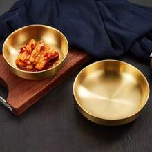 不锈钢金色调味碟，双层不锈钢圆形酱汁碟，汉堡和炸鸡酱汁碟，厨房餐桌用具及节日餐具 - 适合斋月使用 - 金色 - 查看 6