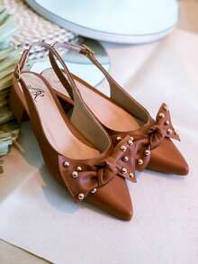 Slingback Open-Toe Pump With A Heel Below 3cm. - Caramel-bow - View 4