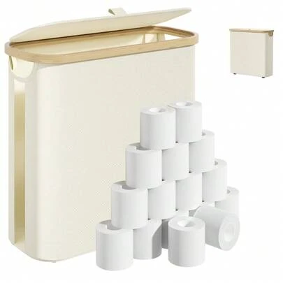 1个卫生纸架，卫生纸收纳盒，波西米亚风格收纳盒，小巧时尚带盖提手收纳篮，无需安装，浴室配件架，卫生纸整理篮，适用于家庭和办公室 - 卫生纸盒，封闭式卫生纸整理收纳容器 | 洗衣篮 | 折叠式纸巾架