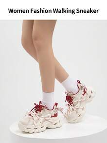 somiliss Women's 6cm Platform Soft Bottom Chunky Sneakers, Red & White Patchwork, Comfortable Lightweight Casual Sports Shoes, Fashion Versatile Daily Commute All Season Walking Shoes, 2026 New Arrival - Red and White - View 7