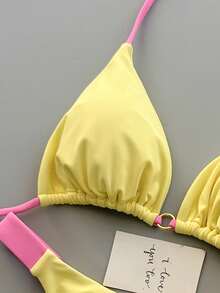 Women's Summer Beach Colorblock Sexy Bikini Swimwear Set Vacation - Yellow - View 5