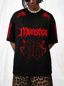 Camiseta de manga corta con estampado gráfico de calavera con llamas, estilo gótico para hombres - Blanco - Ver 1