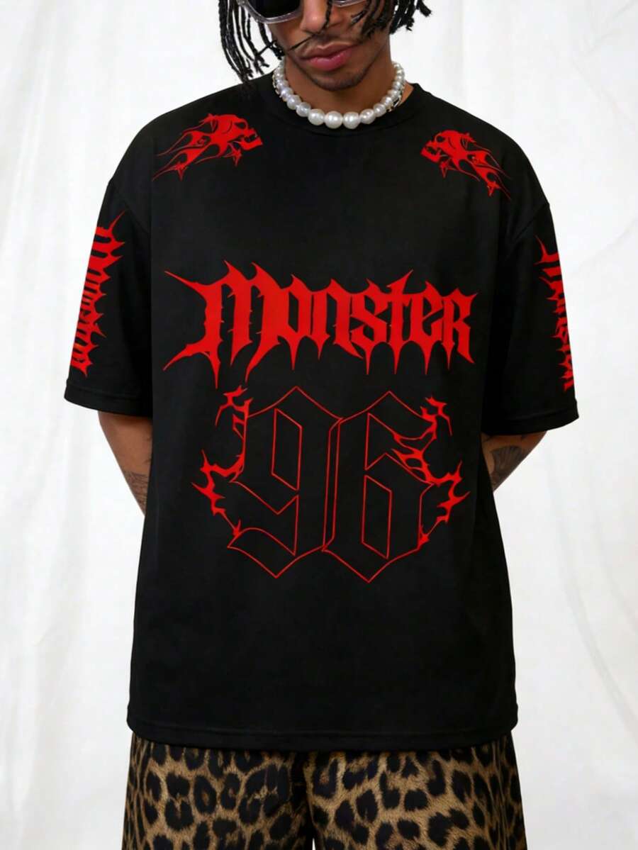 Camiseta de manga corta con estampado gráfico de calavera con llamas, estilo gótico para hombres - Blanco - Ver 1