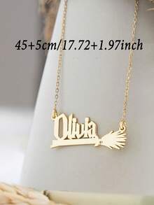 1pc Personalized Magic Broom Name Necklace, Creative Broom Necklace, Witch Necklace, Funny Name Necklace, Unisex Necklace, Fashion Jewelry, Couple Necklace, Suitable For Daily Wear And Gift Giving, Applicable For Birthday, Anniversary, Ramadan, Valentine's Day, Mother's Day, Back To School Season And More - Multicolor - View 6