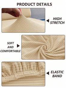 1pc Corn Kernel Jacquard Outdoor Sofa Seat Cushion Cover, Water-Resistant, Solid Color Polyester Elastic Removable Half-Wrapped Sofa Seat Cushion Cover, For Patio, Terrace, Garden Sofa - Beige - View 2