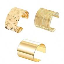 3pcs/Set Chunky Gold Bangle Bracelets, Women's Gold Exaggerated Bangle Set, Armlet, Punk Style Jewelry - Gold - View 5