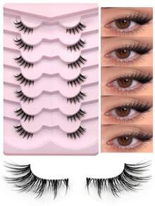 GROINNEYA 7 Pairs Semi-Transparent Striped Cat Eye Lashes, Natural Curly Thick Faux Mink Eyelashes, Lengthening Pointed Criss-Cross False Lashes, Suitable For Eid, Daily Party, Wedding Makeup, Holiday Gifts And Proposal Gifts - Half Eyelashes - View 6