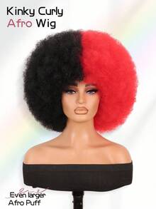 Afro Wig 14Inch Afro Wigs For Women 70s Mixed Brown Afro Kinky Curly Wig Bouncy Huge Fluffy Puff Wigs Synthetic Hair For Cosplay Daily And Party - 黑和紅 - 查看 2