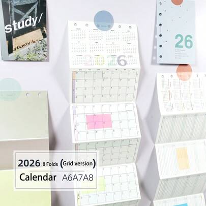 2026年A6/A7/M5彩色年/月计划本内芯，带日历，8折设计，6孔活页纸，日程规划，井然有序的计划方案，月度概览 | 计划本内芯