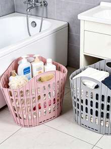 65L Large Foldable Plastic Laundry Basket With Handle, Space-Saving, Home Use Laundry Basket, Grey - Multicolor - View 1