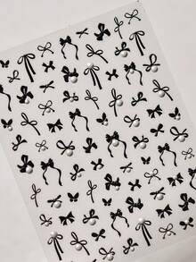 1片简约线条蝴蝶结美甲贴纸，红色和黑色烫印3D自粘美甲贴纸，仿珍珠水钻美甲贴纸，DIY美甲。 - 彩色 - 查看 7