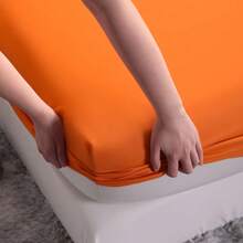 3pcs Solid Color Fitted Sheet Set  With 1pc Fitted Sheet+2pcs Pillow Case Without Filler, Modern Soft Bedding Set For Household Sheet Deep Pocket Up To 15 Inch - 橘色 - View 4