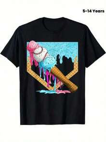 Baseball Drip For Boys Ice Cream Drip Youth Boys Baseball T-Shirt Gifts For Boys Girls Kids YYQ 180g - 彩色 - 查看 6