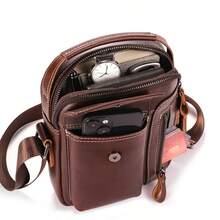Leather Shoulder Bag/Crossbody Travel Bag For Men And Women, Small Messenger Bag, Cell Phone Pocket, Shoulder Holster, Passport Holder - 咖啡 - 查看 3