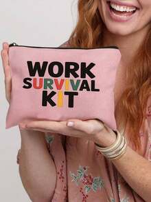 1 Stück Kosmetiktasche mit Arbeitsmotiv - leicht und tragbar, Kulturbeutel-Organizer mit Aufdruck "Work Survival Kit", aus strapazierfähigem Material, geeignet als Geburtstagsgeschenk, für Reisen, Büronutzung und den täglichen Gebrauch - Unisex Haushaltsgeschenk Make-up Tasche Make-up Organizer Kulturtasche Make-up Aufbewahrung Make-up Beutel Waschbeutel Kulturtasche Reisen Reiseutensilien für Frauen - Verschiedenfarbig - Übersicht 3