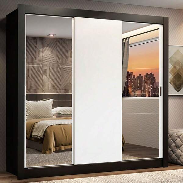  Ropero Closet Madesa Lyon 3 Puertas con Espejos Color Negro y Blanco decoración de cuarto espejos espejo Body completo vanity tocador muebles para cuarto muebles escritorio vanity closet para ropa mueble para baño espejos de Body completo tocador cajonera ropero mesa sillas cajonera para ropa ropero para ropa