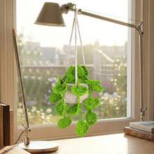 Crochet Plant Hanging Basket For Car Rear View Mirror Decor, Polyester, Light Green, Durable, Handmade, Cute Interior Aesthetic, Gift For Women - 粉紅色 - 查看 6