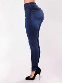 Jeans Dama Pantalones Mujer Mezclilla Stretch Con Tiro Alto,Jeans,Jeans para mujer, Pantalones de mezclilla - Azul oscuro 1 - Ver 3