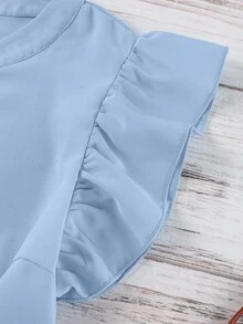 Plus Notched Neckline Ruffle Sleeve Peplum Blouse - Blue - View 3