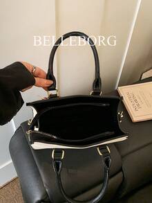 BELLEBORG 女士手提包，配有可拆卸肩带，简约实用，多功能 - 黑與白 - 查看 12