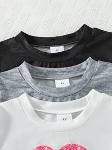 3件套 女童休闲外出时尚爱心蝴蝶结印花抽绳短袖T恤 - 彩色 - 查看 3