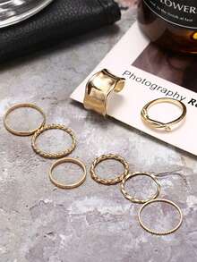8pcs Vintage Minimalist Twist Rings, Personalized Geometric Metal Knuckle Rings For Women - Yellow Gold - View 4