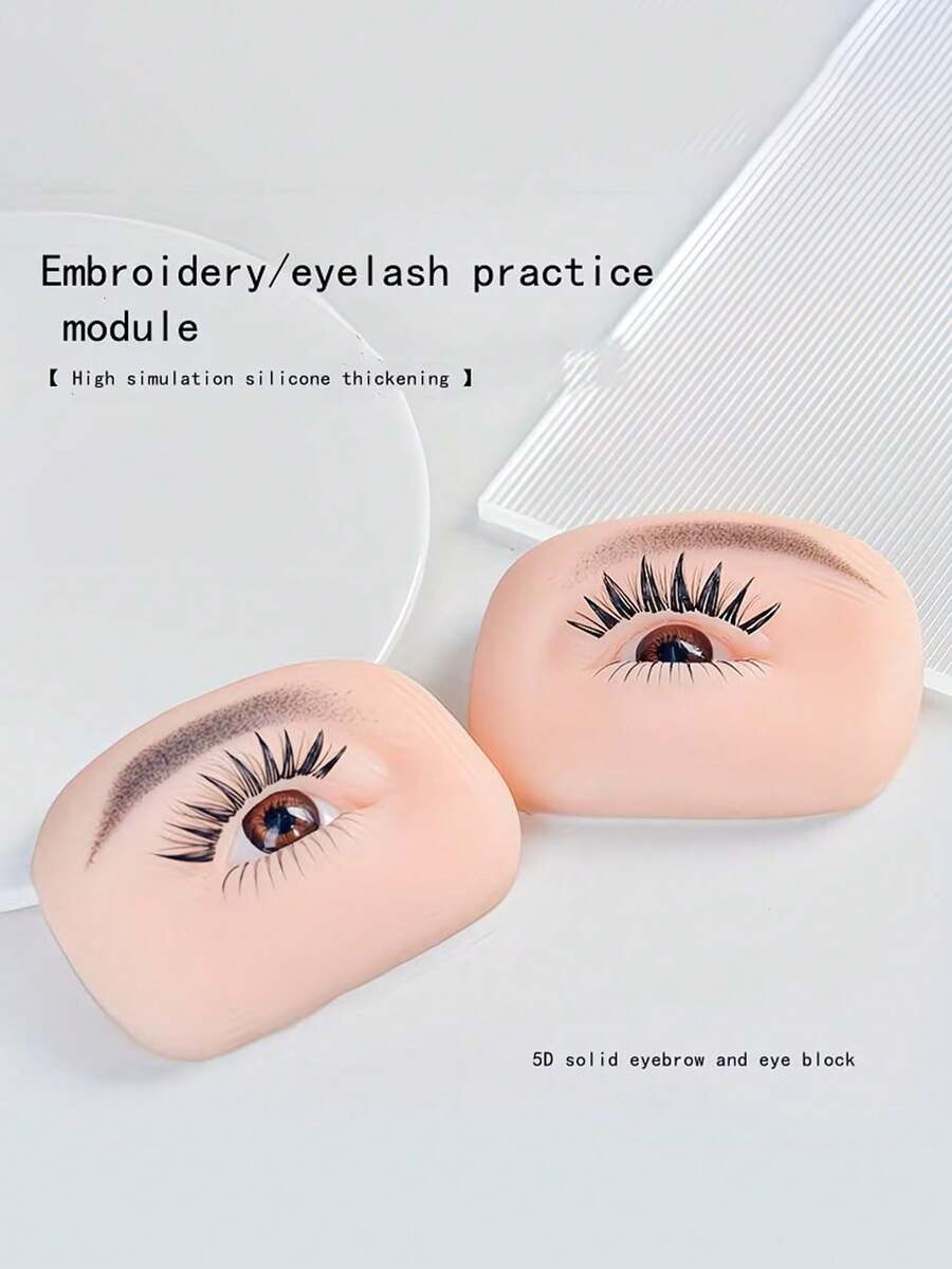 Modelo de práctica de pestañas y cejas de silicona 5D, herramienta de entrenamiento de maquillaje de ojos realista, modelo de maquillaje de ojo izquierdo y derecho - Multicolor - Ver 1