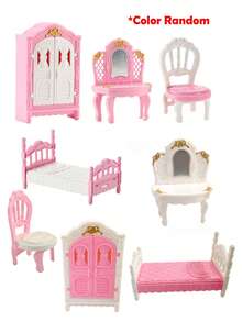 11件/22件迷你过家家粉棕色欧式浴室、客厅、卧室塑料娃娃屋配件，DIY欧式公主娃娃屋玩具，拍照道具，生日/节日礼物，随机图案包装，运输过程中可能受到挤压 - 彩色 - 查看 6