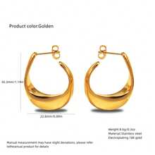 VceTd 1 Pair Fashionable Asymmetrical C-Shaped Stainless Steel Stud Earrings For Women, Suitable For Daily Wear/Holiday Gift - Yellow Gold - View 2