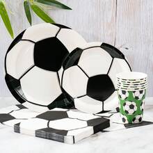 1 Set White Soccer Themed Disposable Plates, Napkins, Cups, Serves 8 Guests, Disposable Paper Plates Party Supplies Suitable For Birthday, Wedding, Theme Party, Family Picnic - Multicolor - View 3