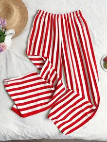 Quần ống rộng kẻ sọc nhiều màu sắc có túi, trang phục đi biển mùa hè đa năng cho nữ, màu trắng mùa xuân. - trắng - Xem 3